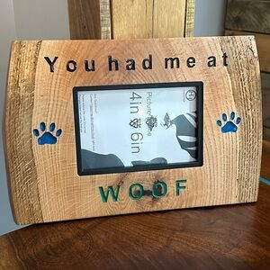 Rustic Wooden Dog Picture Frame with Blue Accents